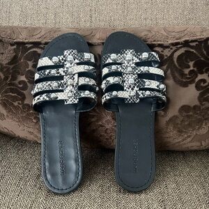 Marc Fisher Black and Beige Embellished Sandals Size 8